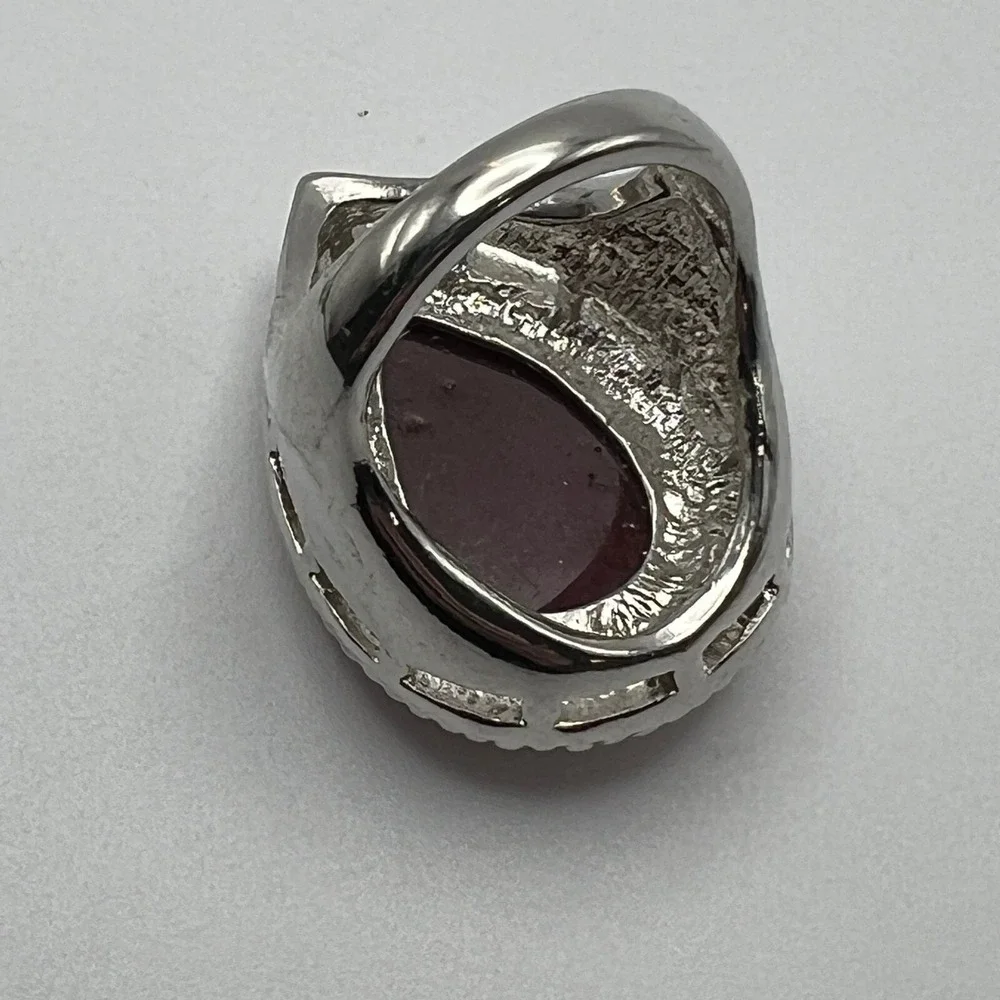 Large Womens Fashion Ring Statement Teardrop Silver Tone Orange Pink Glass Stone